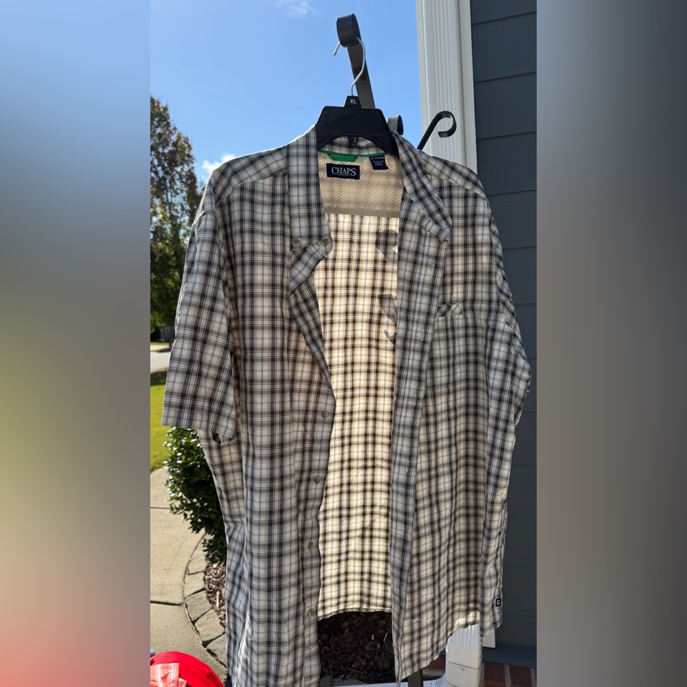 Chaps Gray and White Plaid Shirt XXL